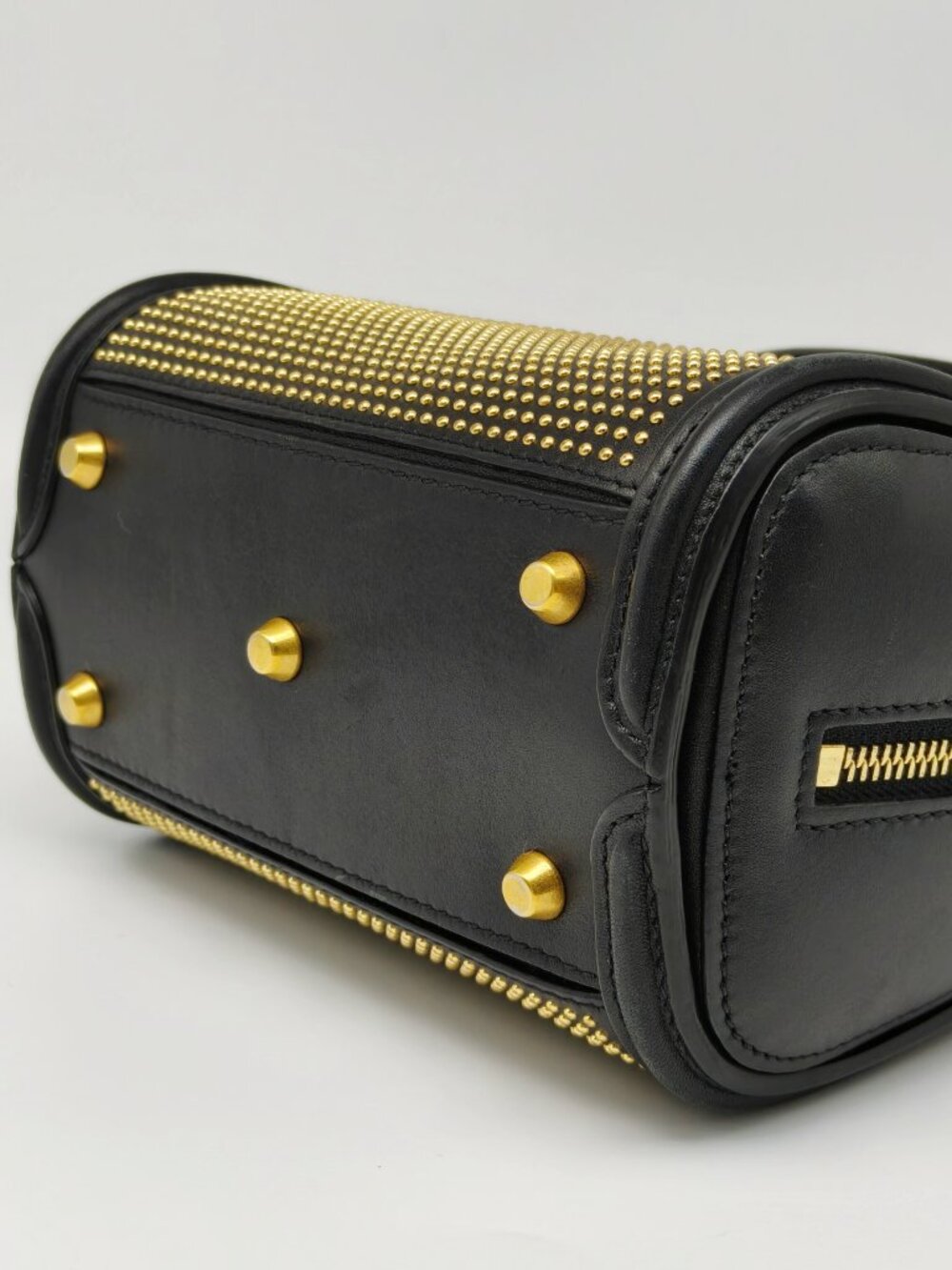 Alexander McQueen Studded Leather Mini Tote Bag Black Gold Crossbody - Picture 3 of 16